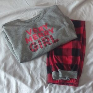 Girls "Very Merry Girl" Pajama Set Buffalo Plaid Size Medium